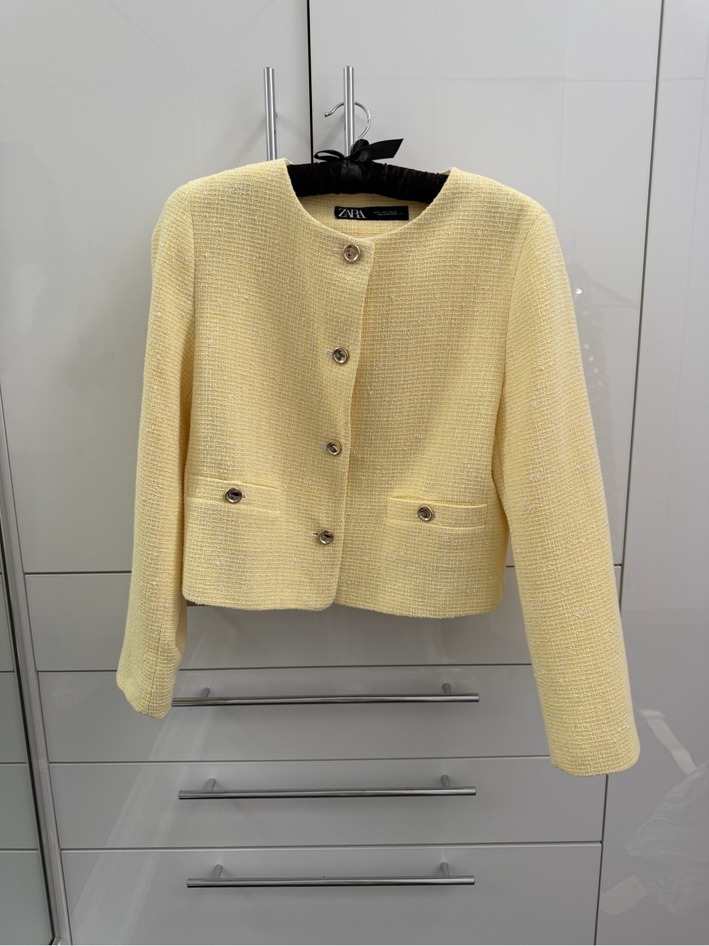 Zara Yellow Tweed Button-Front Jacket